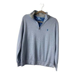 Izod Mens Saltwater Sweatshirt Blue Zip Space Dye Mock Neck Long Sleeve Cotton M